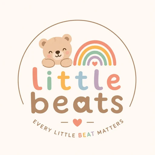 Little Beats logo: a rainbow arc over a teddy bear